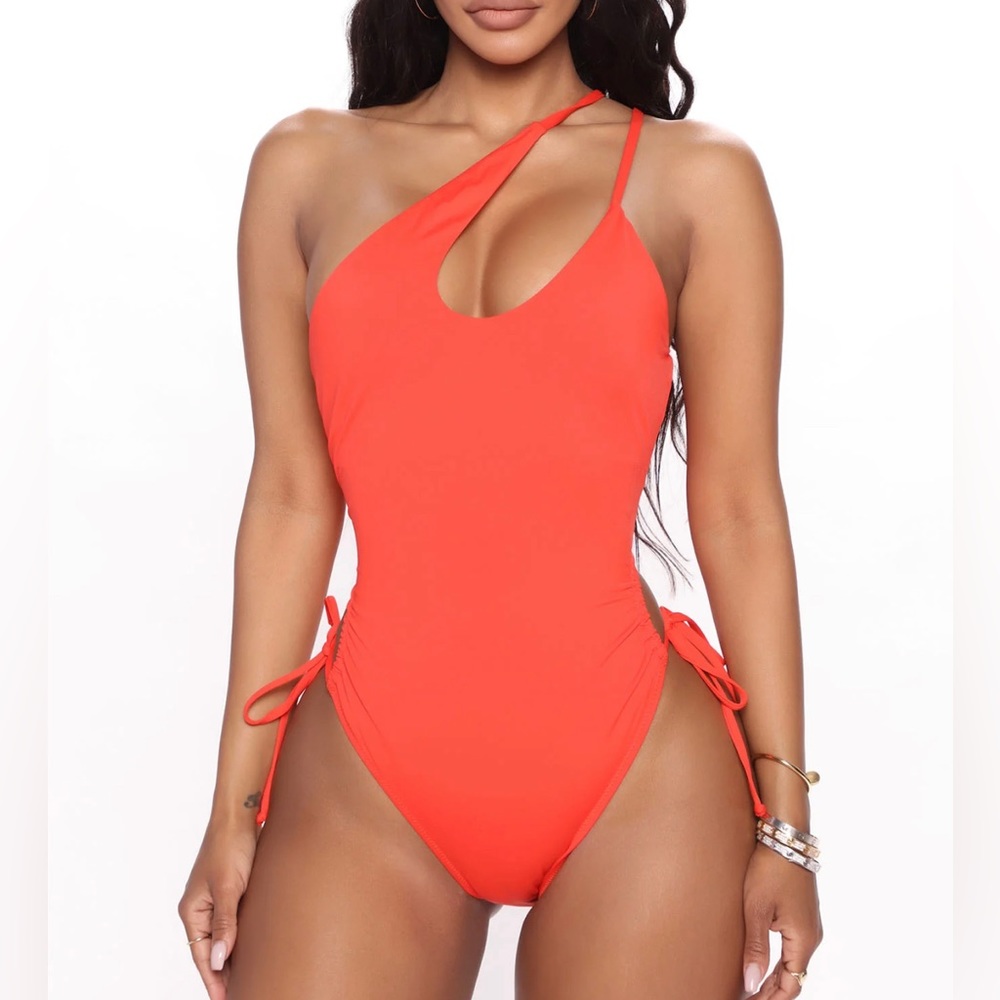 Sexy coral strappy one piece swimsuit